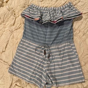 Striped Denim Strapless Romper